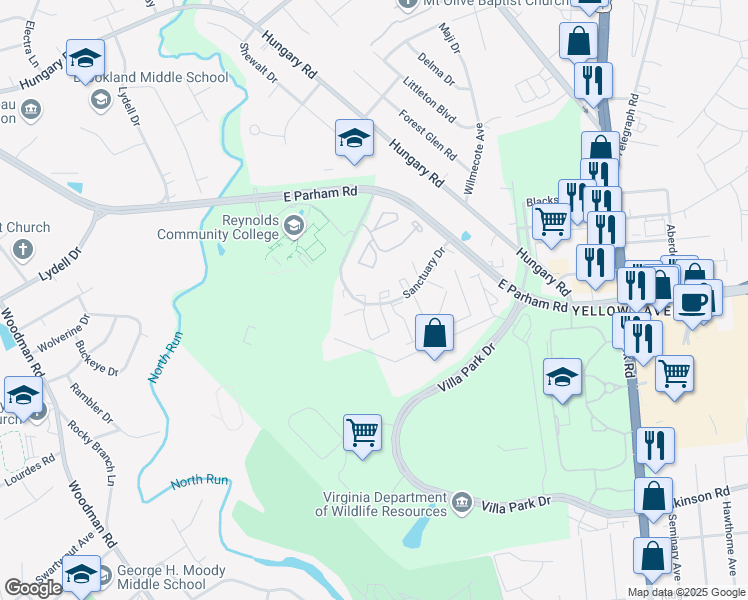 map of restaurants, bars, coffee shops, grocery stores, and more near 1511 Harpers Ferry Court in Henrico