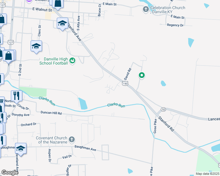 map of restaurants, bars, coffee shops, grocery stores, and more near Balasa Drive in Danville
