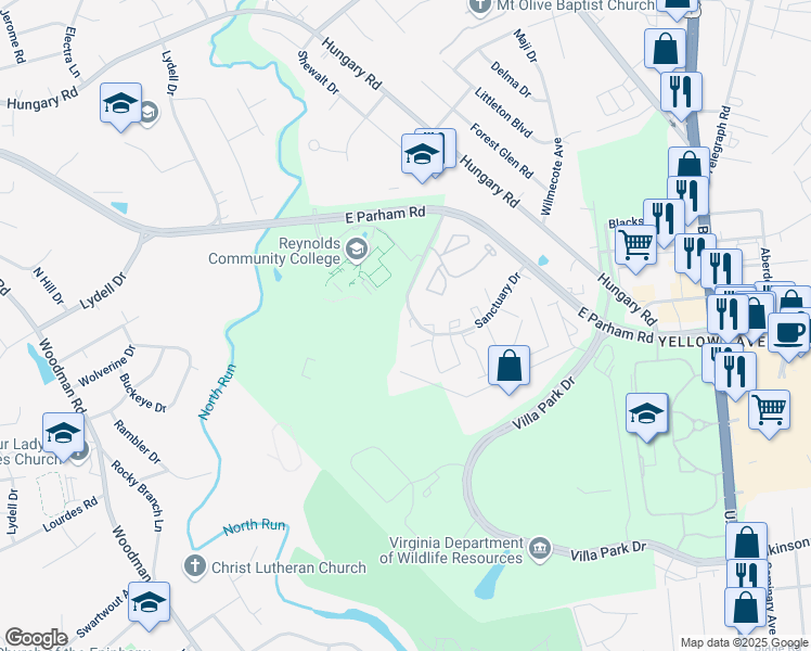 map of restaurants, bars, coffee shops, grocery stores, and more near 1520 Professor Court in Henrico