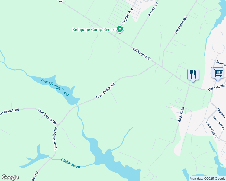 map of restaurants, bars, coffee shops, grocery stores, and more near 1926 Town Bridge Road in Urbanna