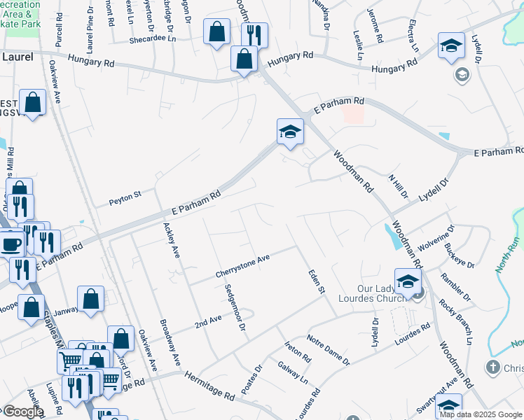 map of restaurants, bars, coffee shops, grocery stores, and more near 2621 Trickling Brook Court in Richmond