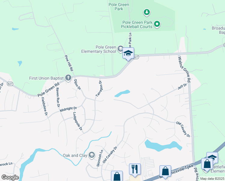map of restaurants, bars, coffee shops, grocery stores, and more near 6125 Thyme Drive in Mechanicsville
