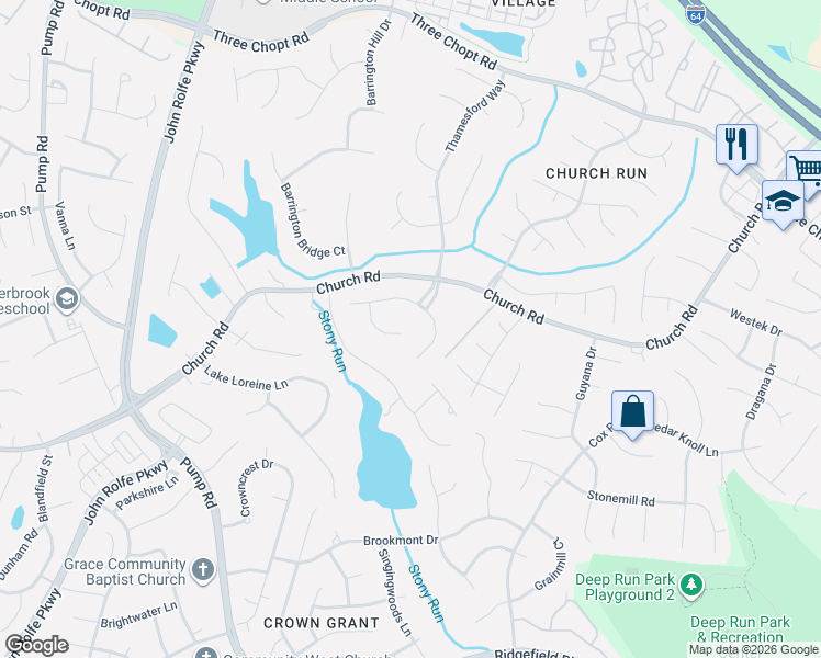 map of restaurants, bars, coffee shops, grocery stores, and more near 2404 Bell Tower Place in Richmond