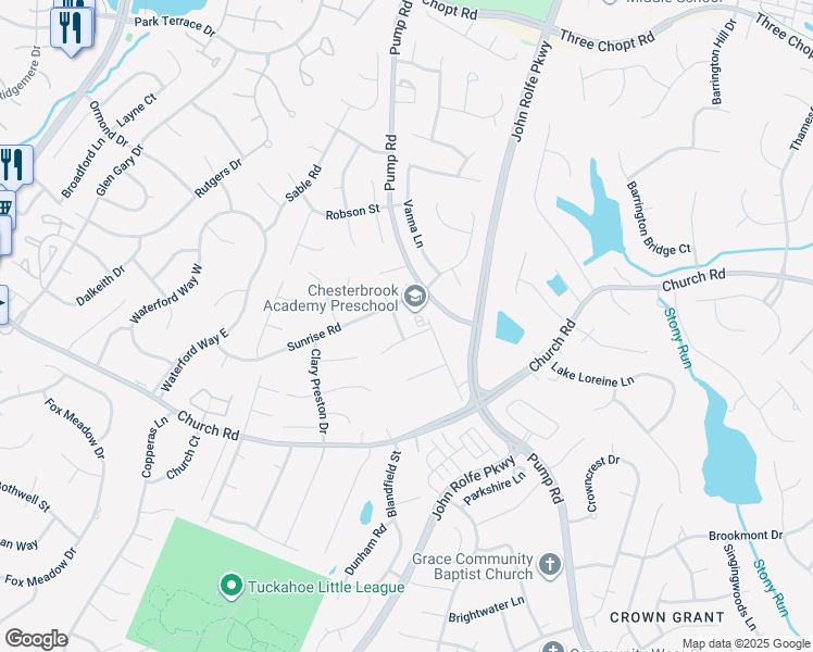 map of restaurants, bars, coffee shops, grocery stores, and more near 2905 Laurel Woods Lane in Henrico