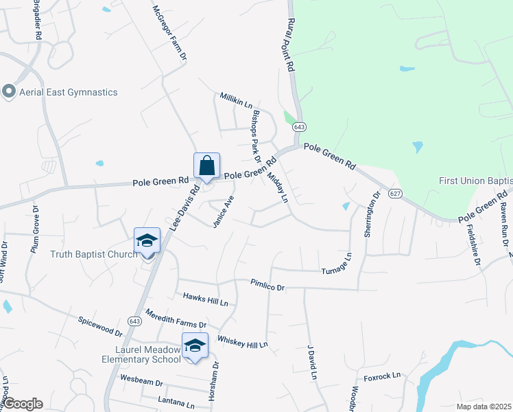 map of restaurants, bars, coffee shops, grocery stores, and more near 6590 Magnolia Green Lane in Mechanicsville