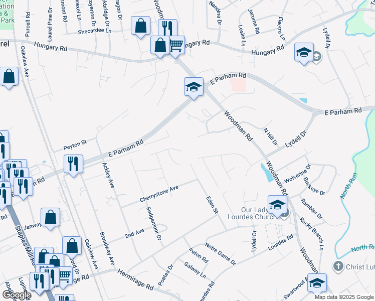 map of restaurants, bars, coffee shops, grocery stores, and more near 3968 Trickling Brook Drive in Richmond