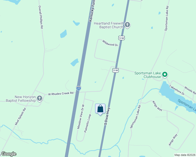 map of restaurants, bars, coffee shops, grocery stores, and more near 2-398 West Rhudes Creek Road in Hardin