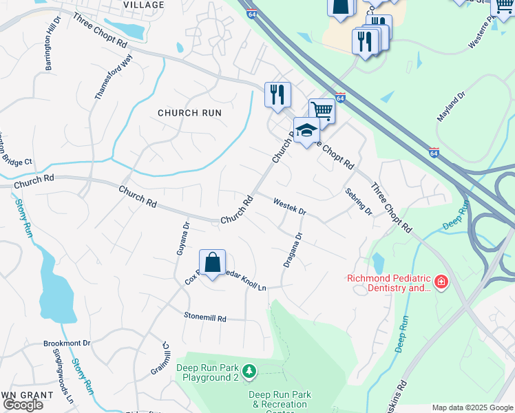 map of restaurants, bars, coffee shops, grocery stores, and more near 10916 Foxmoore Avenue in Richmond