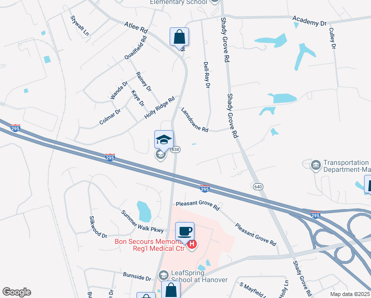 map of restaurants, bars, coffee shops, grocery stores, and more near 8378 Atlee Road in Mechanicsville