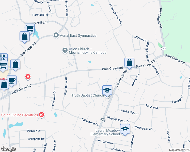 map of restaurants, bars, coffee shops, grocery stores, and more near in Mechanicsville