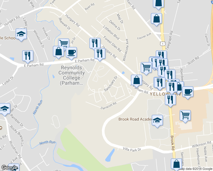 map of restaurants, bars, coffee shops, grocery stores, and more near 1544 Cross Keys Court in Henrico