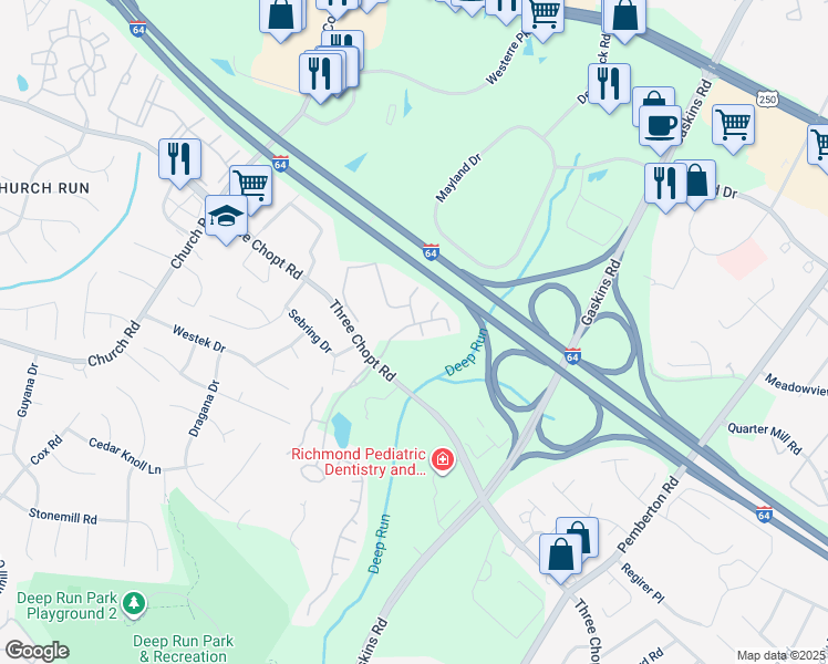 map of restaurants, bars, coffee shops, grocery stores, and more near 2904 Barbara Court in Richmond