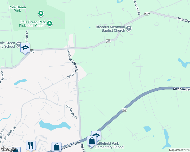 map of restaurants, bars, coffee shops, grocery stores, and more near 8356 Walnut Grove Road in Mechanicsville