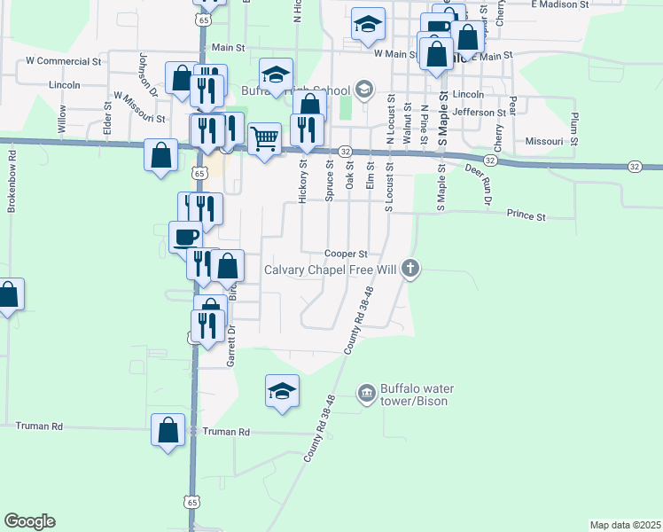 map of restaurants, bars, coffee shops, grocery stores, and more near 626-698 Cooper St in Buffalo
