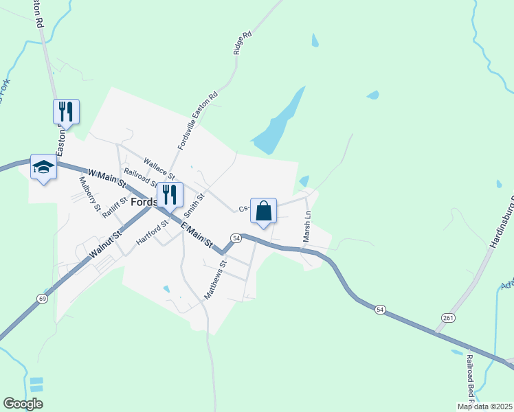 map of restaurants, bars, coffee shops, grocery stores, and more near Chestnut Street in Fordsville