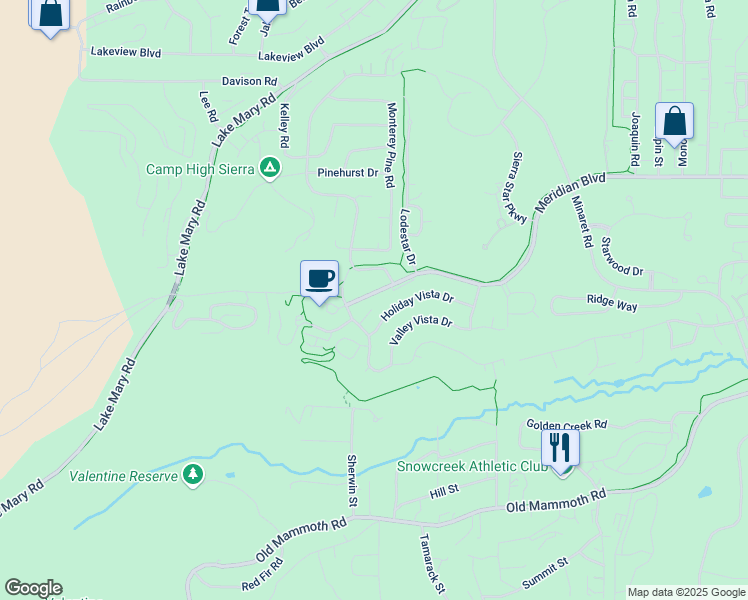 map of restaurants, bars, coffee shops, grocery stores, and more near in Mammoth Lakes