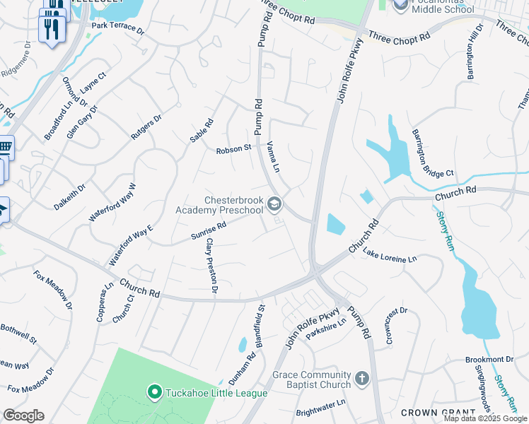 map of restaurants, bars, coffee shops, grocery stores, and more near 2917 Laurel Woods Lane in Short Pump