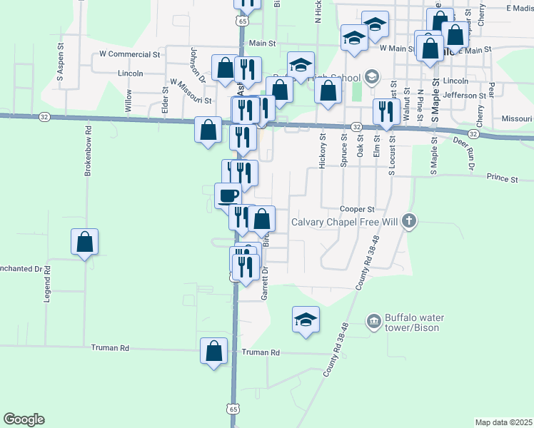 map of restaurants, bars, coffee shops, grocery stores, and more near 718 Birch Street in Buffalo