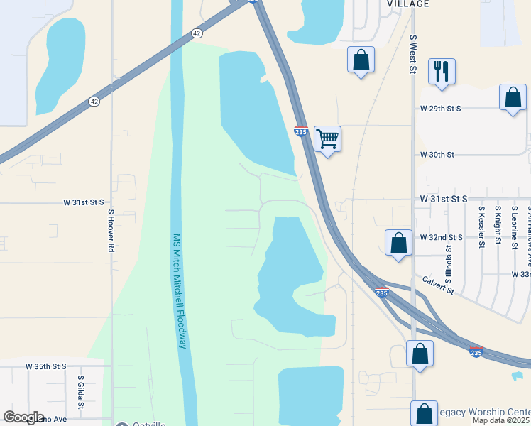 map of restaurants, bars, coffee shops, grocery stores, and more near 4719 W 31st St S in Wichita