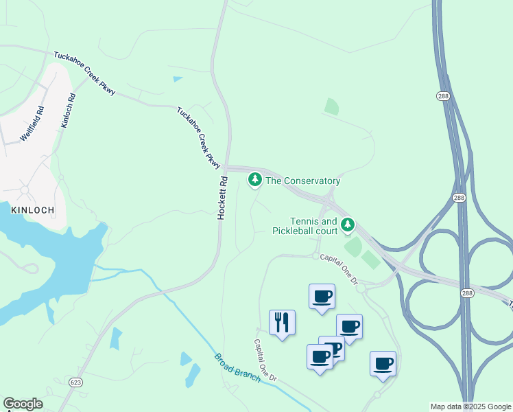 map of restaurants, bars, coffee shops, grocery stores, and more near Hockett Road in Henrico