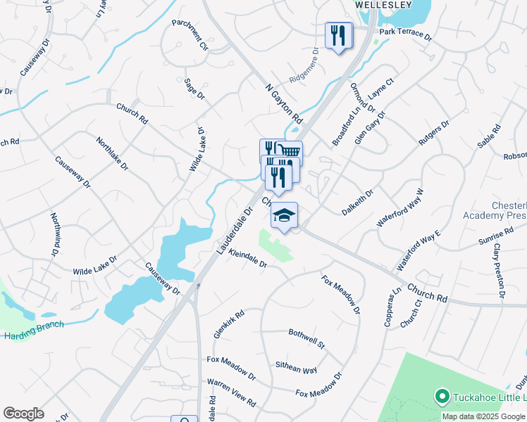 map of restaurants, bars, coffee shops, grocery stores, and more near 12491 Church Road in Henrico