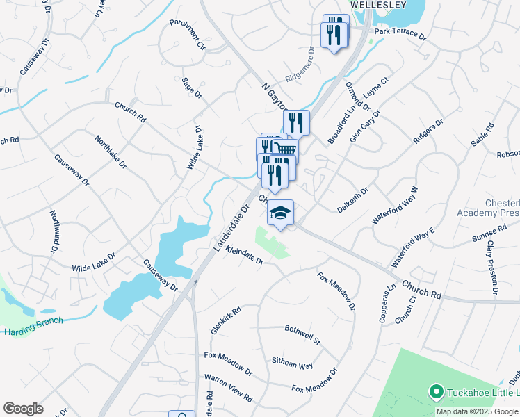map of restaurants, bars, coffee shops, grocery stores, and more near 12491 Church Road in Henrico