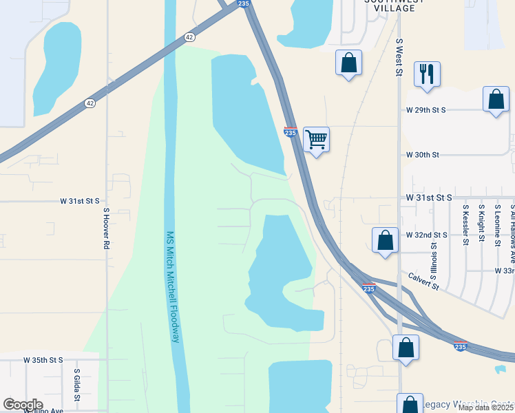 map of restaurants, bars, coffee shops, grocery stores, and more near 4719 West 31st Street South in Wichita