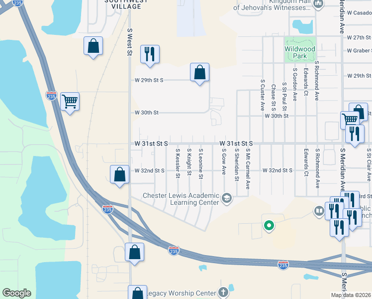 map of restaurants, bars, coffee shops, grocery stores, and more near 3209 South Knight Street in Wichita