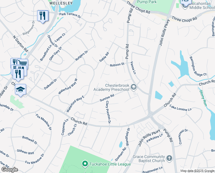 map of restaurants, bars, coffee shops, grocery stores, and more near 2816 Willbrook Drive in Richmond