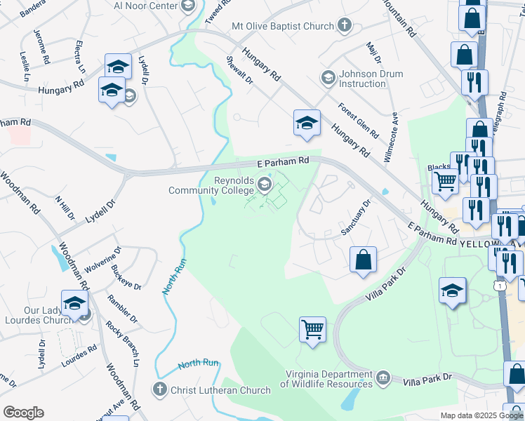 map of restaurants, bars, coffee shops, grocery stores, and more near in Henrico