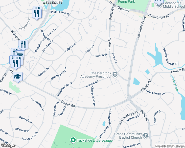 map of restaurants, bars, coffee shops, grocery stores, and more near 2816 Willbrook Drive in Richmond