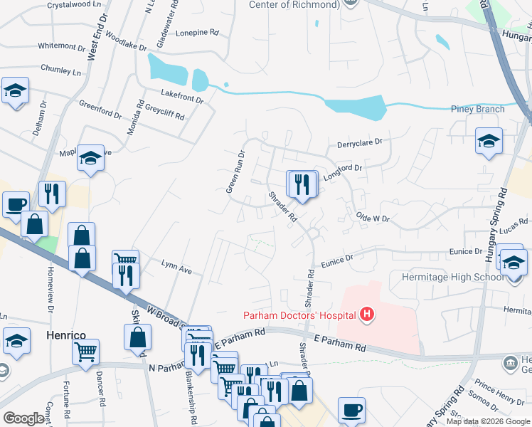 map of restaurants, bars, coffee shops, grocery stores, and more near 4908 Farrell Court in Richmond
