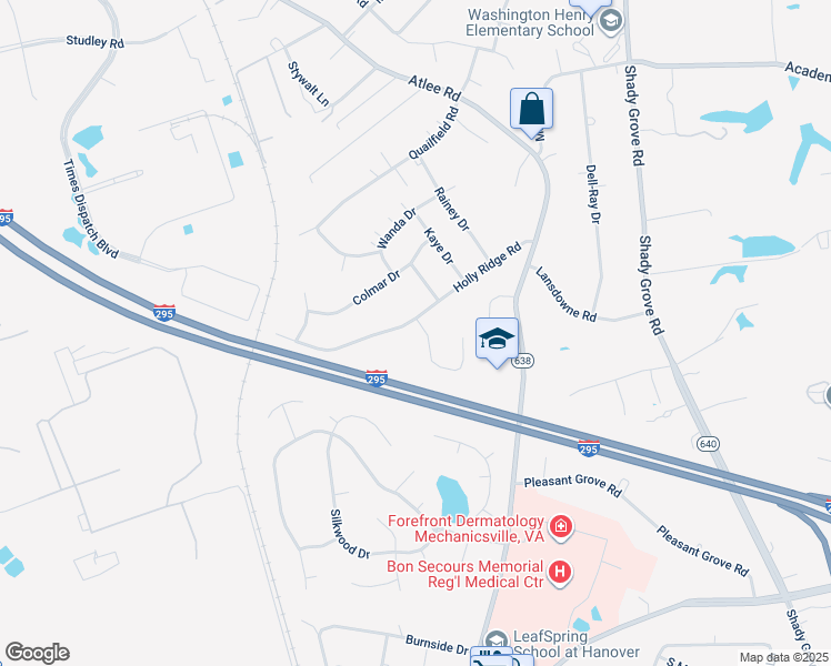 map of restaurants, bars, coffee shops, grocery stores, and more near 8333 Briarthorn Court in Mechanicsville