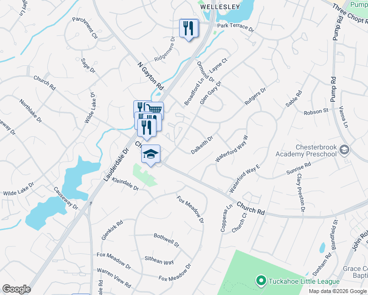map of restaurants, bars, coffee shops, grocery stores, and more near 2706 Dalkeith Dr in Richmond