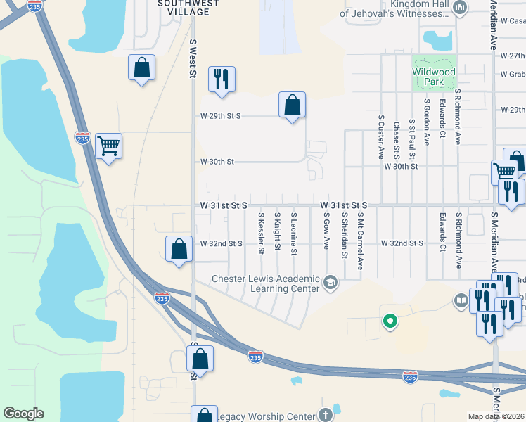 map of restaurants, bars, coffee shops, grocery stores, and more near 3209 South Knight Street in Wichita