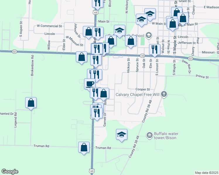 map of restaurants, bars, coffee shops, grocery stores, and more near 718 Birch Street in Buffalo