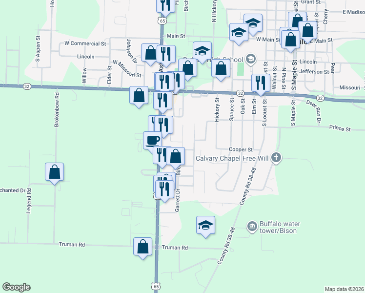map of restaurants, bars, coffee shops, grocery stores, and more near 717 Birch in Buffalo