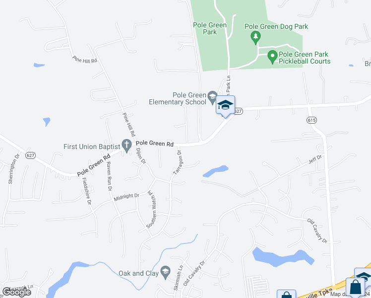 map of restaurants, bars, coffee shops, grocery stores, and more near 6157 Pole Green Road in Mechanicsville