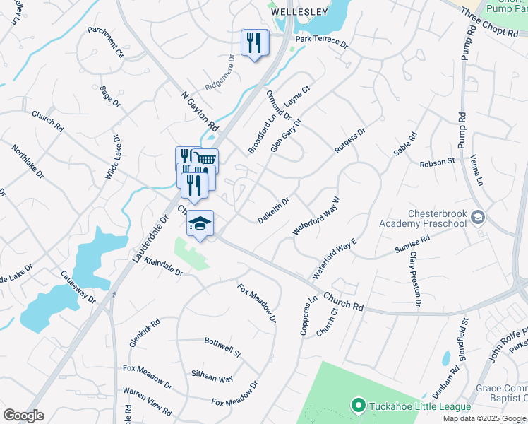 map of restaurants, bars, coffee shops, grocery stores, and more near 2730 Dalkeith Drive in Henrico