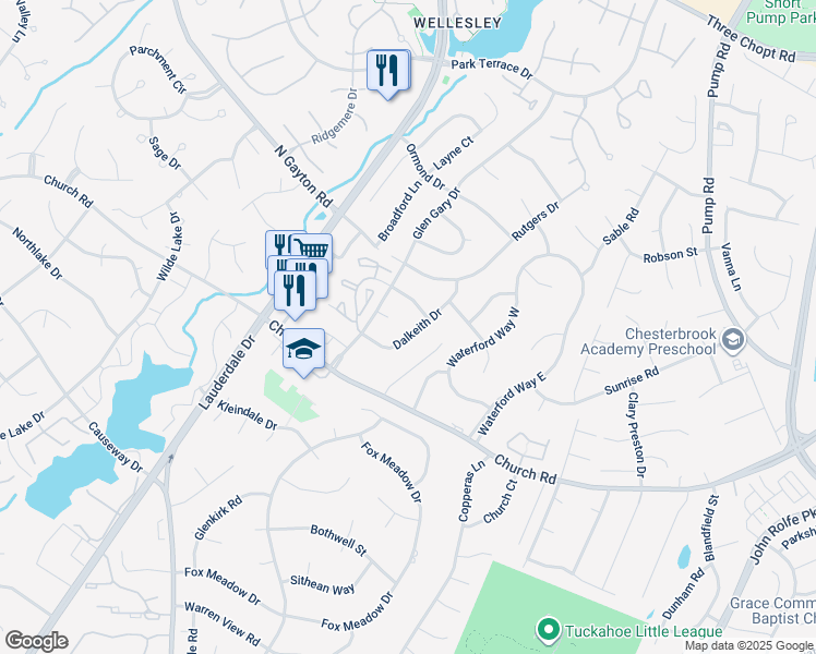 map of restaurants, bars, coffee shops, grocery stores, and more near 2734 Dalkeith Drive in Richmond