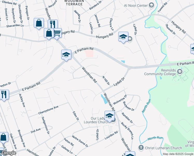 map of restaurants, bars, coffee shops, grocery stores, and more near 2205 Raymond Avenue in Richmond