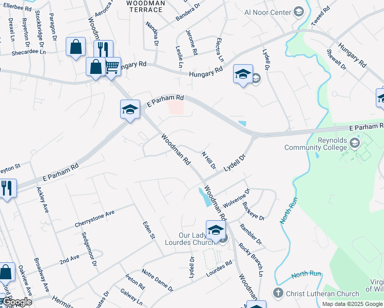 map of restaurants, bars, coffee shops, grocery stores, and more near 2205 Raymond Avenue in Richmond