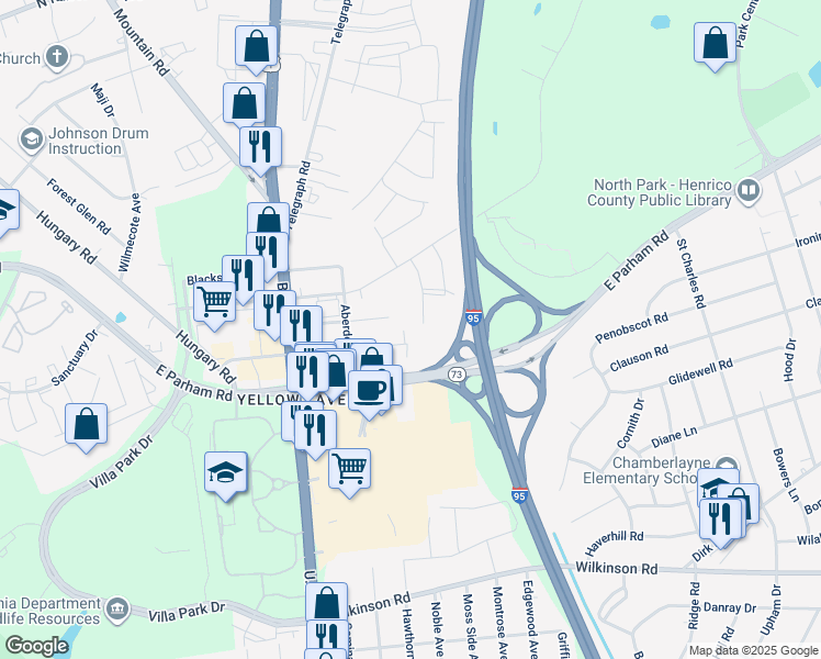 map of restaurants, bars, coffee shops, grocery stores, and more near 890 North Concord Avenue in Richmond