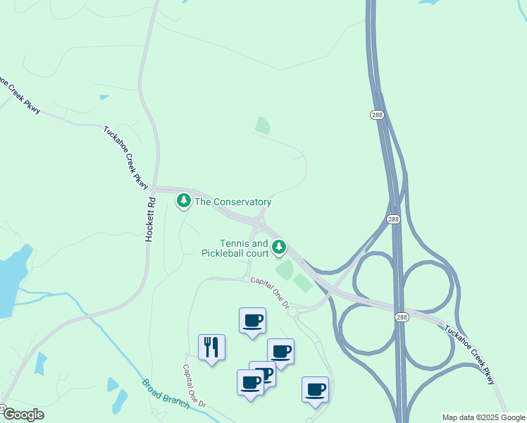map of restaurants, bars, coffee shops, grocery stores, and more near 12800 West Creek Parkway in Richmond