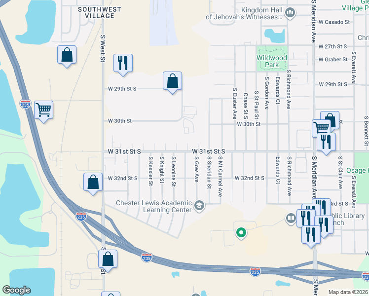 map of restaurants, bars, coffee shops, grocery stores, and more near 3208 South Gow Street in Wichita
