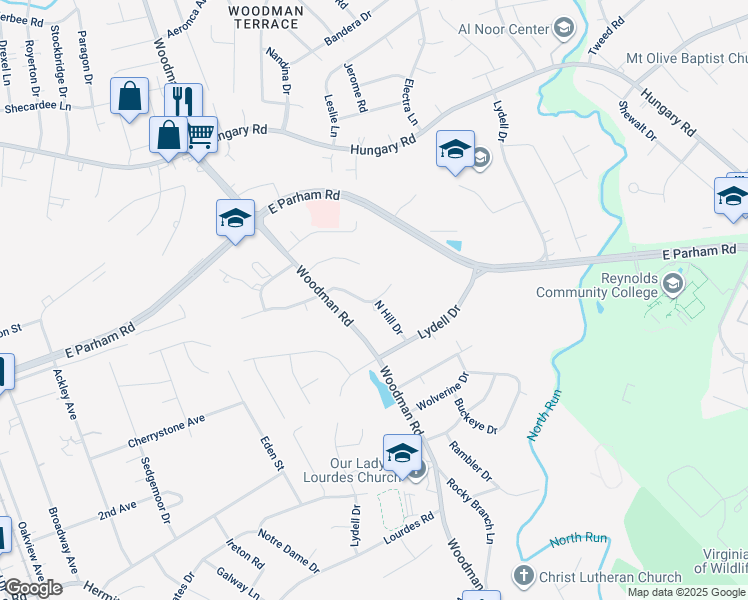 map of restaurants, bars, coffee shops, grocery stores, and more near 2200 Raymond Avenue in Henrico