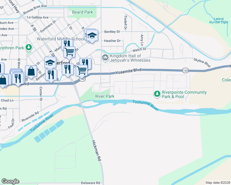 map of restaurants, bars, coffee shops, grocery stores, and more near 202 Rivercrest Court in Waterford