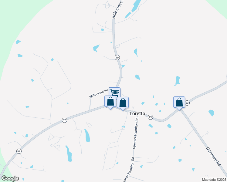 map of restaurants, bars, coffee shops, grocery stores, and more near 127 Holy Cross Road in Loretto