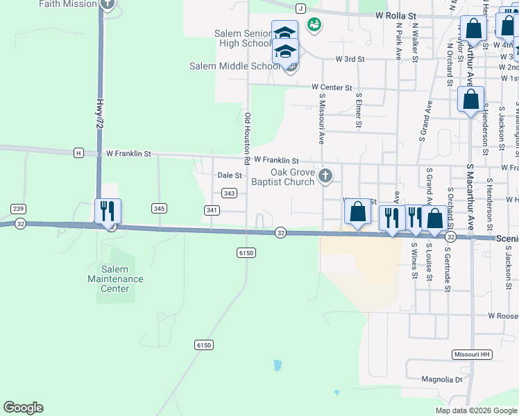 map of restaurants, bars, coffee shops, grocery stores, and more near 708 South Dilworth Lane in Salem