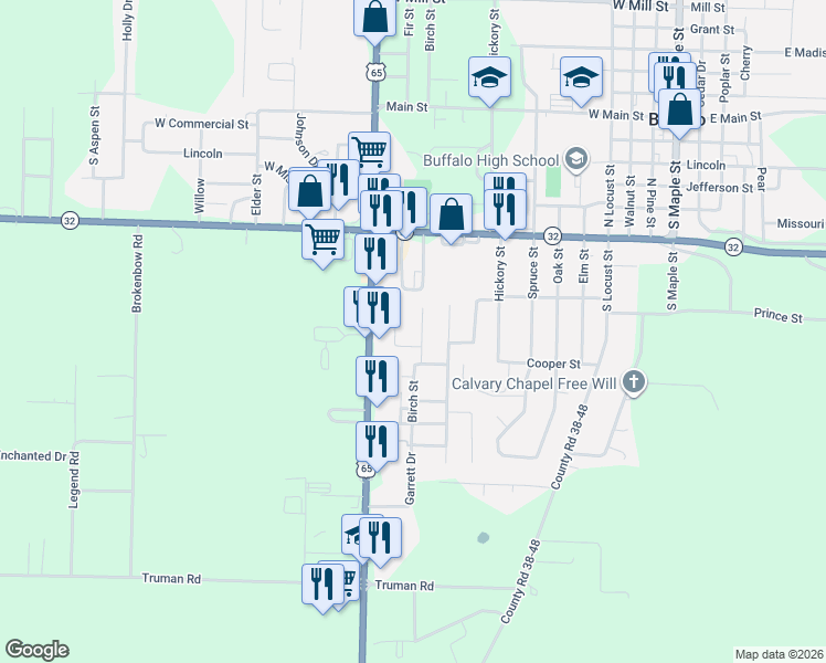 map of restaurants, bars, coffee shops, grocery stores, and more near 705 Birch in Buffalo